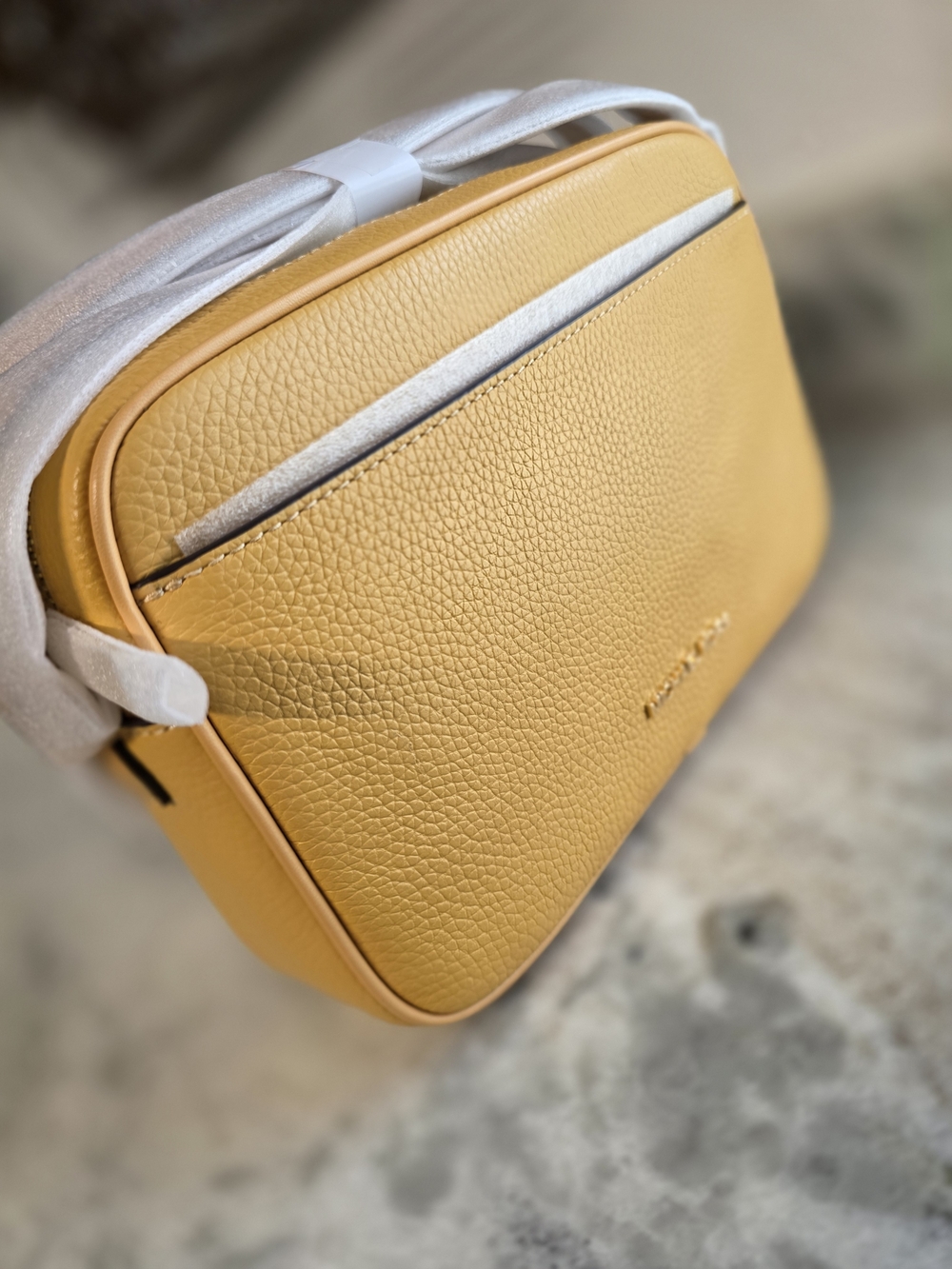 Michael Kors Yellow Pebbled Leather Belt Bag with Silver Accents